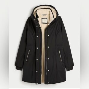 Hollister Black Faux-Fur Lined Parka Jacket Coat XS